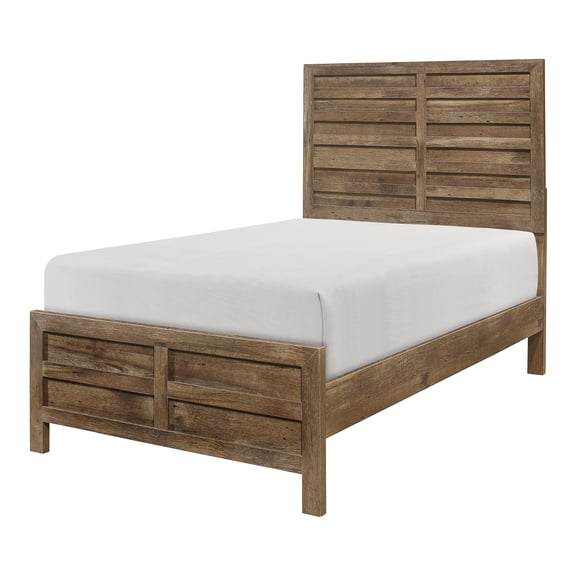 Weathered Pine Finish 1pc Twin Bed Modern Line Pattern Rustic Style Wooden Bedroom Furniture