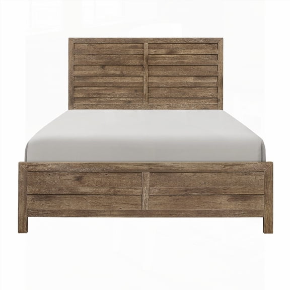 Weathered Pine Finish Queen Bed with Malaysian-Made Faux Wood Veneer and Wood