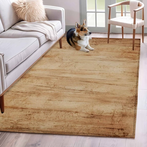 Rustic Wool Rugs Weathered Plank Area Rugs 2.7x5ft Rustic Country Brown Tan Wood Grain ...