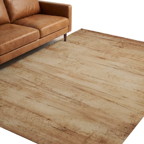 Weathered Plank Washable Area Rug 5 x 8 ft Rustic Country Brown Tan Wood Grain Soft Non‑Slip Rugs Stain Repellent Indoor Mats for Spacious Family Room, Long Dining‑Table, Sunroom