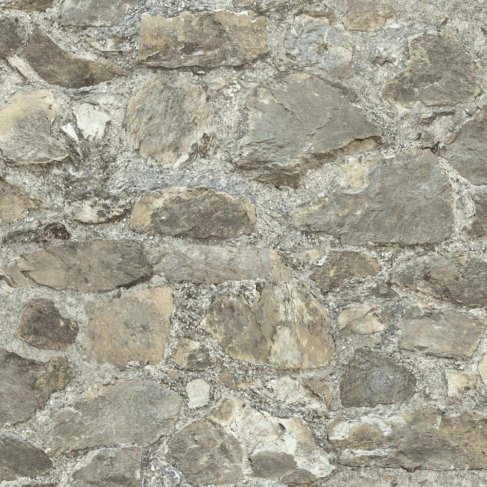 Gray and Beige Weathered Stone Peel and Stick Wallpaper Roll