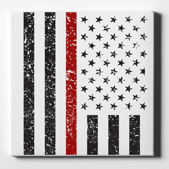 Weathered Thin Red Line US Flag - 10" x 10" - Decorative Canvas Wall Art - White Edge - 5/8" Gallery Wrapped