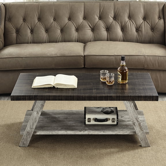 Weathered Walnut & Gray Finish / In Living Room / High - Quality Wood Construction