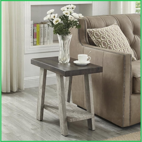 Weathered Walnut & Light Gray Manufactured Wood Coffee Table with Storage Shelf, Space-Saving for Living Room