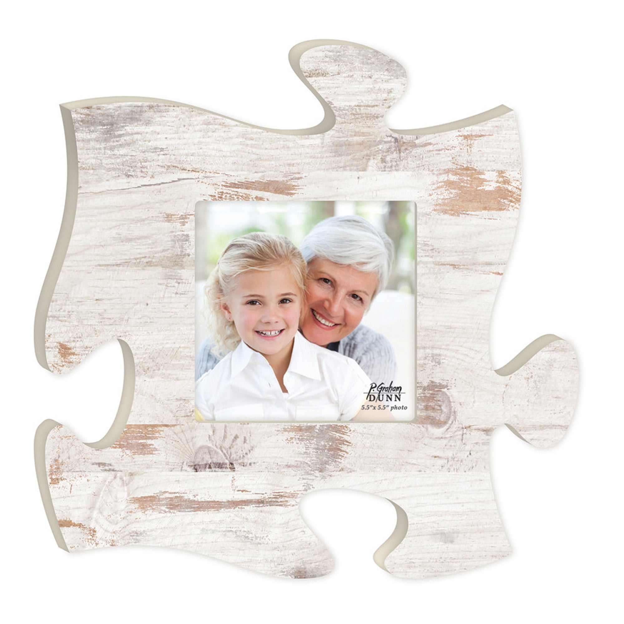 Weathered White Wash 6 x 6 Wood Puzzle Wall Plaque Photo Frame 