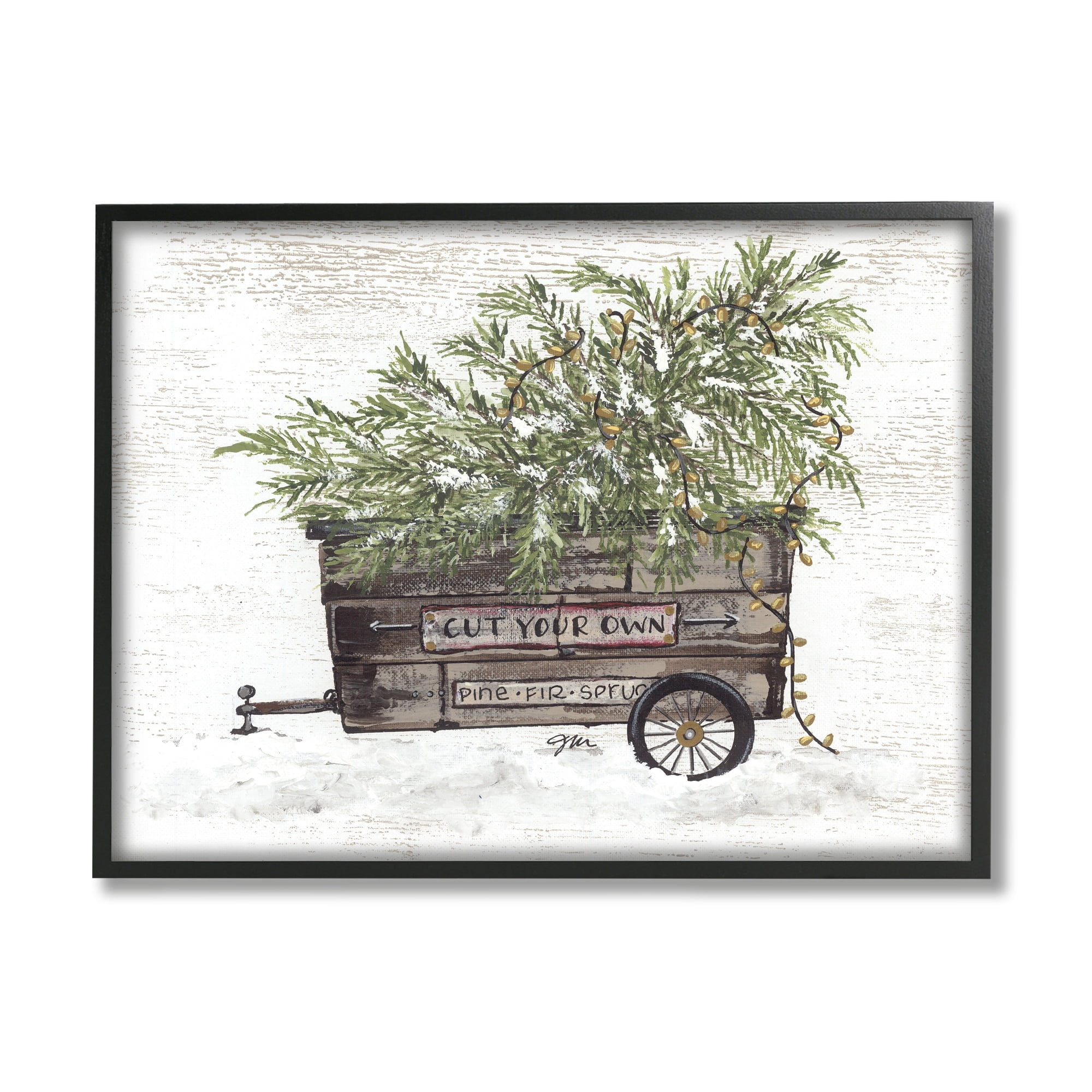 Weathered Winter Wagon Carrying Christmas Pine Tree Inspirational Painting Framed Art Print Wall Art