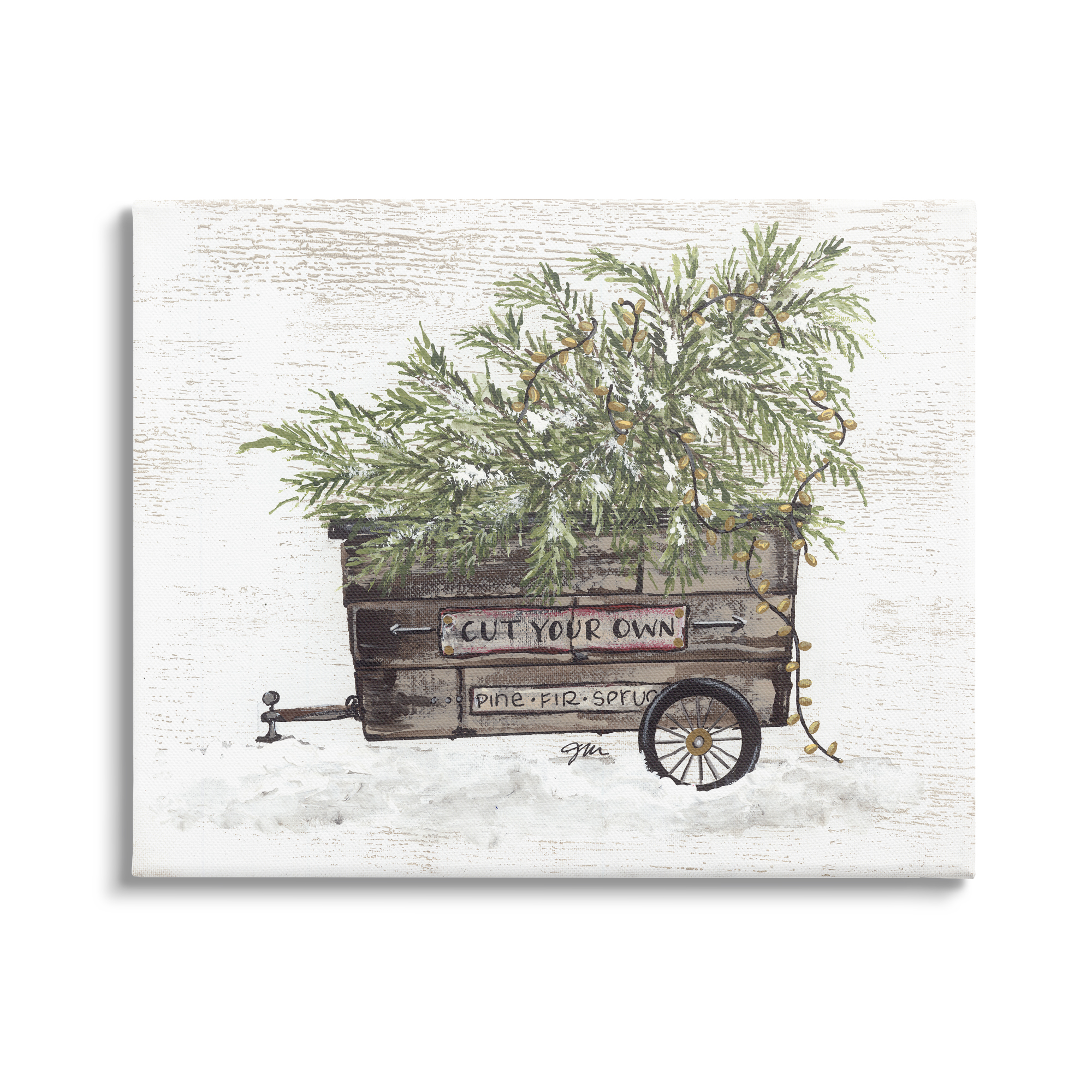 Weathered Winter Wagon Carrying Christmas Pine Tree Inspirational Painting Gallery-Wrapped Canvas Print Wall Art