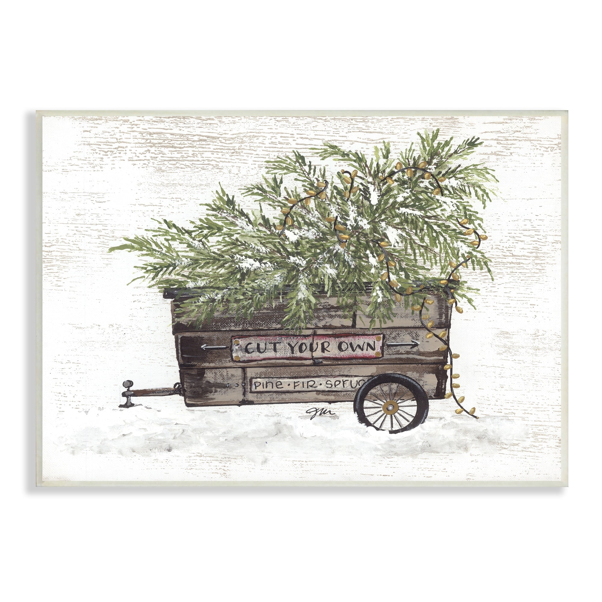 Weathered Winter Wagon Carrying Christmas Pine Tree Inspirational Painting Unframed Art Print Wall Art