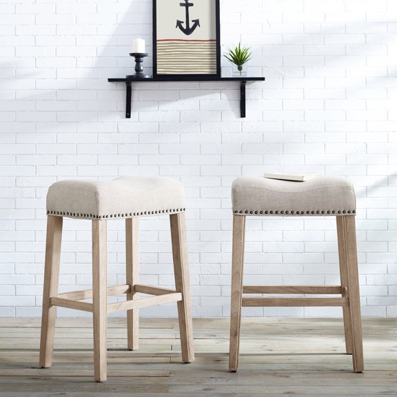 Weathered Wood Grain Finish Stools / Residential Use / Tan Upholstered Set