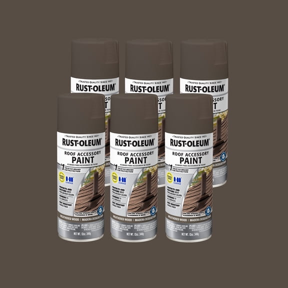 6 Pack, Weathered Wood, Rust-Oleum Stops Rust Flat Roof Accessory Spray Paint- 285217, 12 oz.