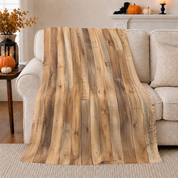 Weathered tan wood plank print Flannel Blanket soft cabin farmhouse artwork Home Decor for couch bedroom den reading chair, Housewarming Gift for rustic decor fans
