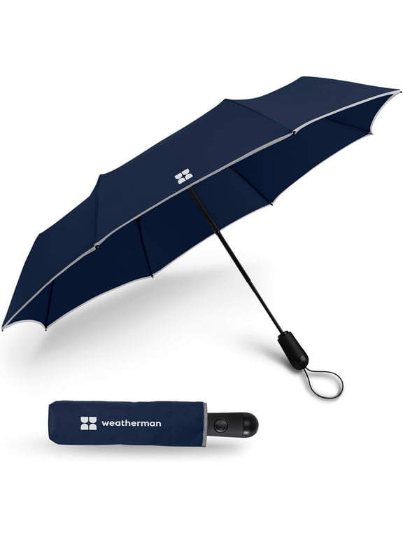 Travel Umbrella, Wind-Resistant Up to 45 MPH, Auto Open/Close, Navy Blue
