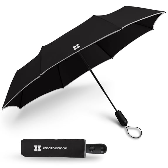 Weatherman Compact Travel Umbrella Auto Open Fiberglass 38 Inches (Black)
