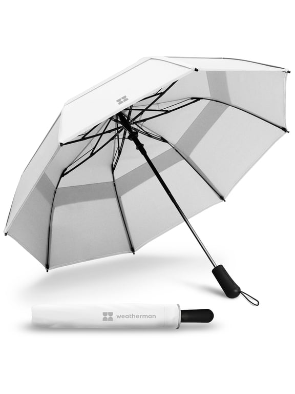 Umbrella - Collapsible Umbrella - Windproof Umbrella Resists Up to 55 MPH Winds (White)
