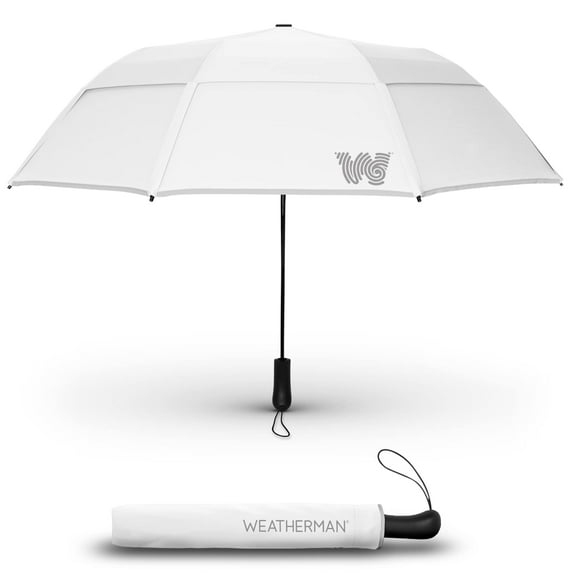 Weatherman Umbrella - Collapsible Umbrella - Windproof Umbrella Resists Up to 55 MPH Winds (White)