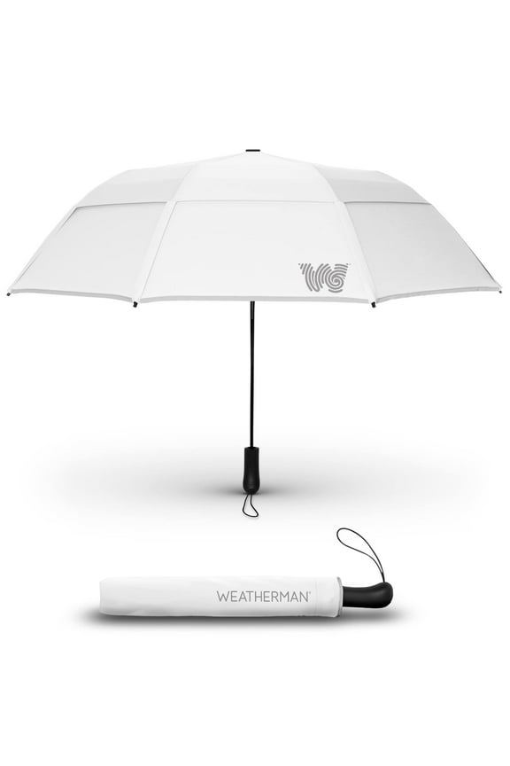 Umbrella - Collapsible Umbrella - Windproof Umbrella Resists Up to 55 MPH Winds (White)