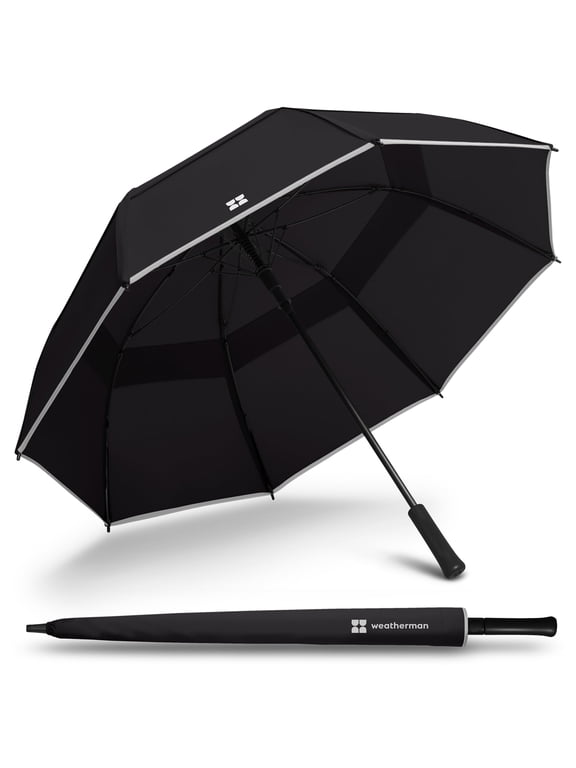 Stick Umbrella Auto Open Fiberglass 44 Inches (Black)