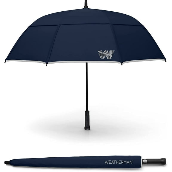 Weatherman Umbrella - Stick Umbrella - Windproof Umbrella Resists Up to 55 MPH Winds (Navy Blue)