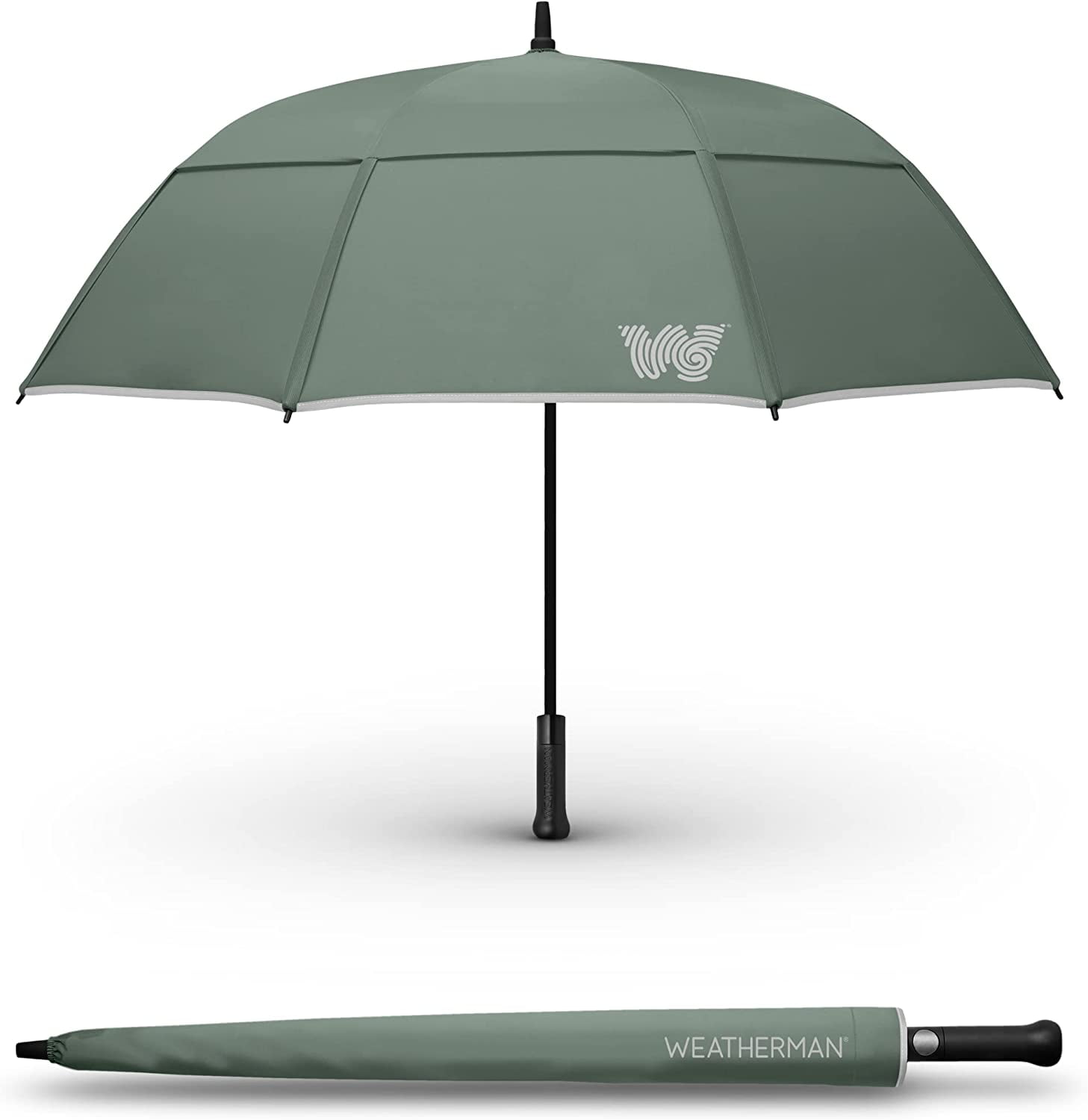 Weatherman Umbrella - Stick Umbrella - Windproof Umbrella Resists Up to 55 MPH Winds (Sage)