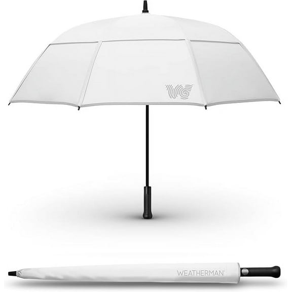 Weatherman Umbrella - Stick Umbrella - Windproof Umbrella Resists Up to 55 MPH Winds (White)