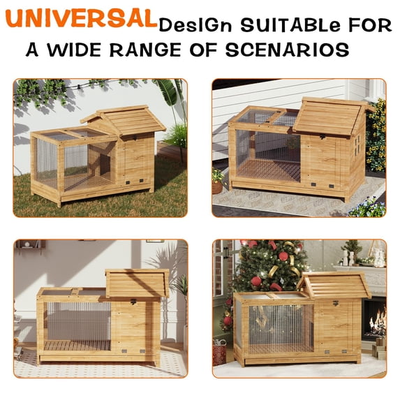 Weatherproof 2-Story Wooden Rabbit Hutch – Leak-Proof & Easy-Clean Small Animal Cage with Metal Ramp & Removable Roof – Indoor/Outdoor Habitat for Rabbits, Guinea Pigs & Chickens