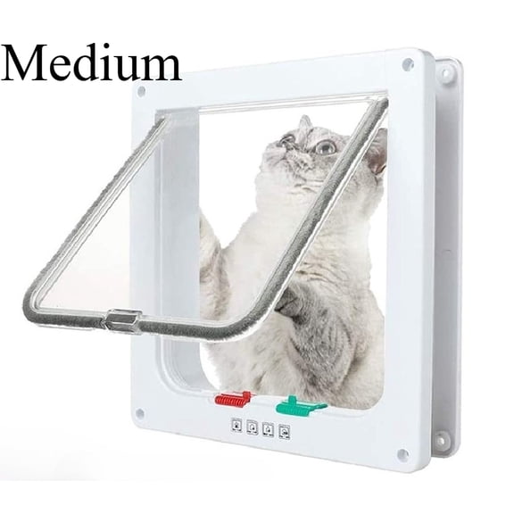 Weatherproof 4-Way Locking Cat Door, Pet Door Flap for Indoor & Outdoor Doors, Durable Kitty Gate for Cats, Puppies & Small Pets, 3 Sizes