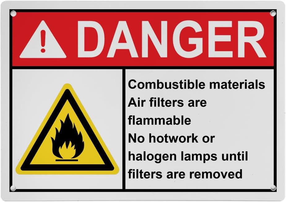 Filter Storage Sign Weatherproof ANSI Combustible Sign (Combustible materials Air filters ...
