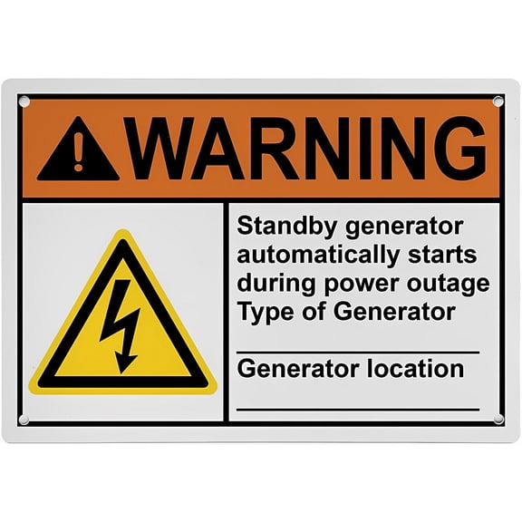 Weatherproof ANSI Electrical Alternative Energy Sign (Standby Generator) - 12×8 Inches, Plastic Warning, Generator Location Safety Decor