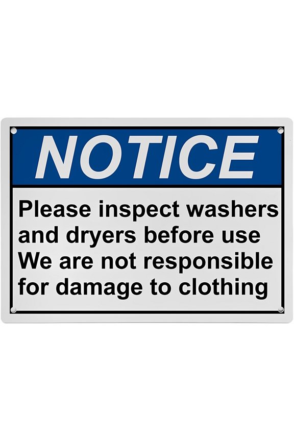 Weatherproof ANSI Housekeeping Sign (Inspect Washers/Dryers) - 12×8 Inches, UV-Resistant Plastic, Indoor Outdoor Laundry Safety Decor
