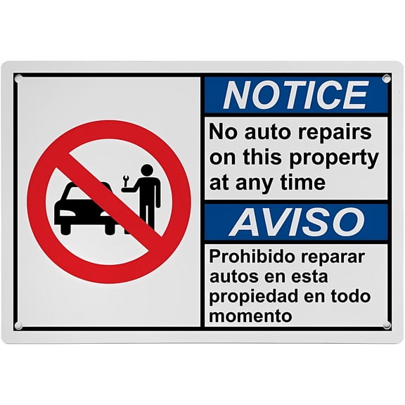 Weatherproof ANSI Parking Lot Garage Sign (No Auto Repairs) - 12×8 Inches, UV-Resistant Plastic, Property Parking Control Decor