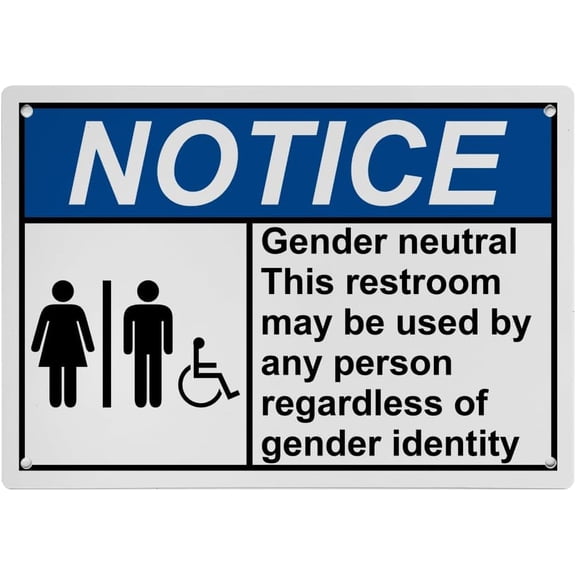 Weatherproof ANSI Restroom General Sign (Gender neutral This restroom may be used by any person regardless of gender identity) 8 in" x 12 in" UV Resistant Indoor Outdoor Plastic Safety Warning Sign