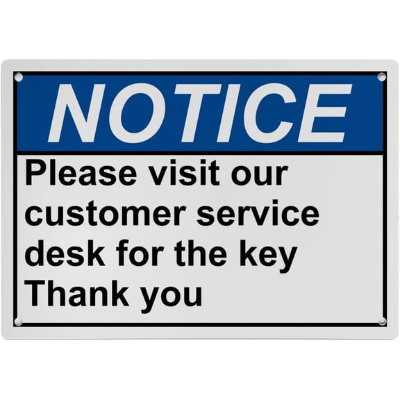 Weatherproof ANSI Restroom Public Private Sign (Please visit our customer service desk for the key Thank you) 8 in" x 12 in" UV Resistant Indoor Outdoor Workplace Insdustrial Caution Danger Sign