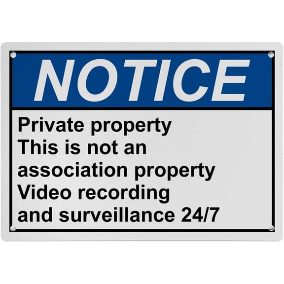 Weatherproof ANSI Security Camera Sign (Private property This is not an association property Video recording and surveillance 24/7) 8 in" x 12 in" UV Resistant Indoor Outdoor Plastic Safety Sign