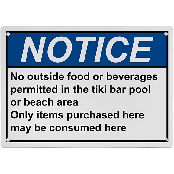Weatherproof ANSI Swimming Pool Sign - No Outside Food/Beverages Tiki Bar/Pool/Beach Area, 8"x12" Plastic Safety Sign, Indoor Outdoor Pool Area Restriction Sign