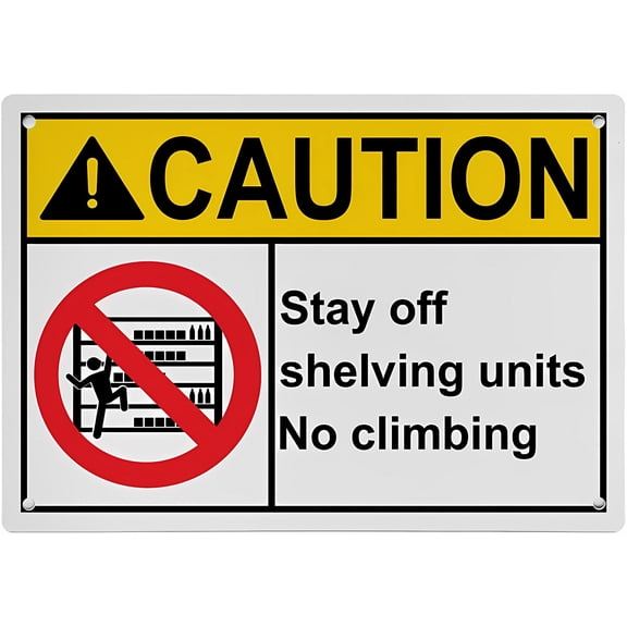 Weatherproof ANSI Tip Hazard No Climb Sign - Stay Off Shelving Units No Climbing, 8"x12" UV Resistant Plastic Sign, Indoor Outdoor Workplace Industrial Caution Sign