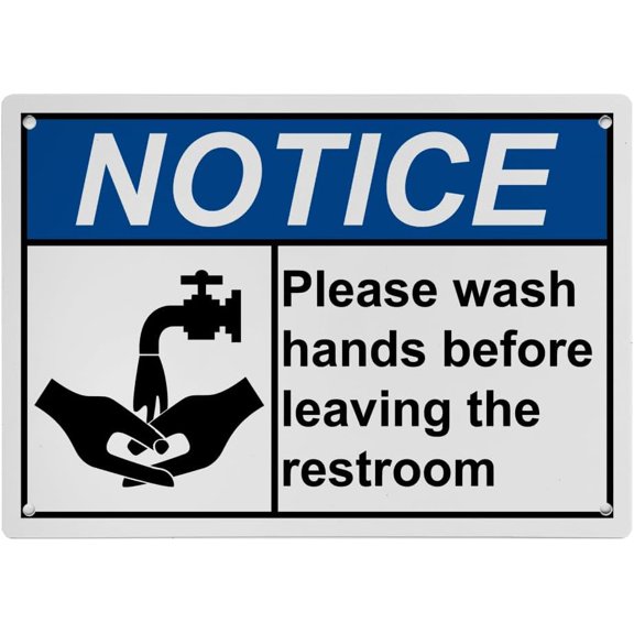 Weatherproof ANSI Wash Hands Sign (Please wash hands before leaving the restroom) 8 in" x 12 in" UV Resistant Indoor Outdoor Workplace Insdustrial Caution Danger Warning Sign