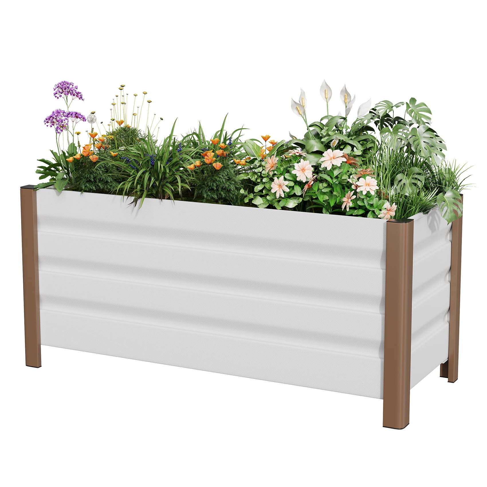 Weatherproof Aluminum Raised Garden Bed Planter Box -  Rounded Corners, Single-Layer Design, Drainage Holes, Anti-Cut Edging - Ideal for Outdoor Patio, Balcony, Lawn Planting