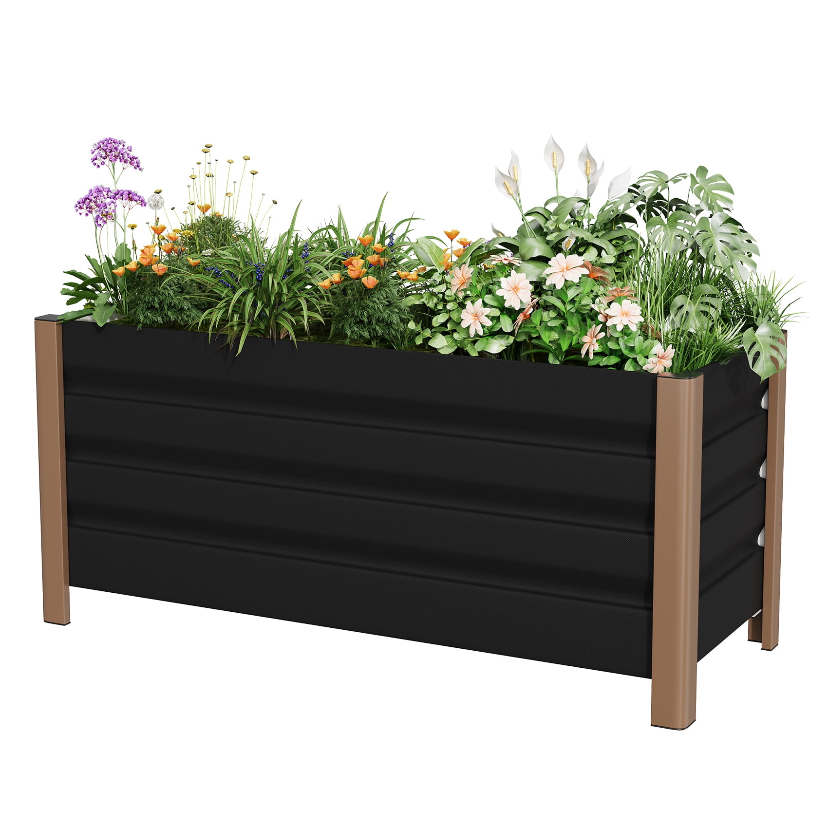 Weatherproof Aluminum Raised Garden Bed Planter Box -  Rounded Corners, Single-Layer Design, Drainage Holes, Anti-Cut Edging - Ideal for Outdoor Patio, Balcony, Lawn Planting