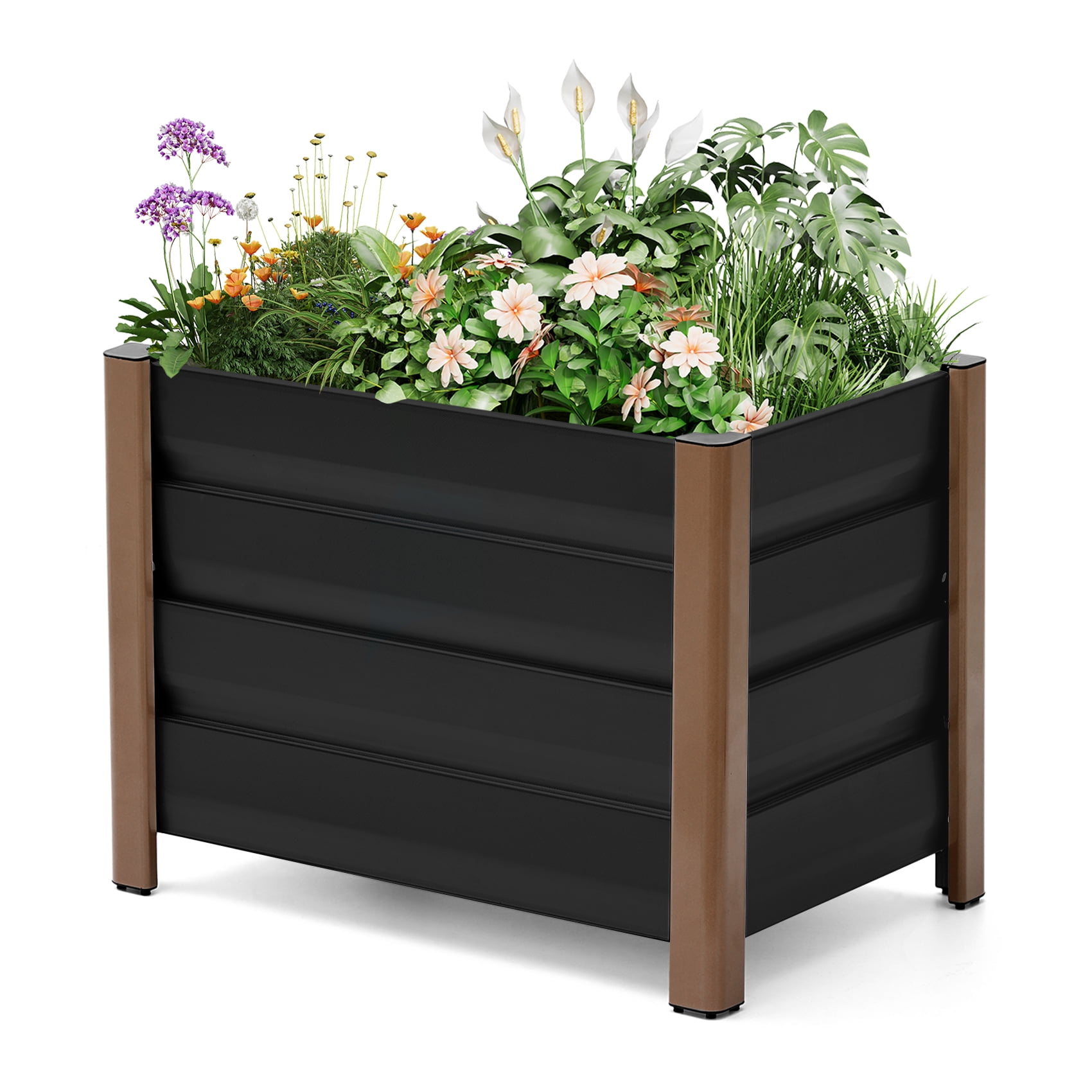 Weatherproof Aluminum Raised Garden Bed Planter Box -  Rounded Corners, Single-Layer Design, Drainage Holes, Anti-Cut Edging - Ideal for Outdoor Patio, Balcony, Lawn Planting