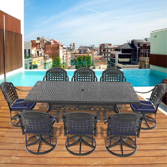 Weatherproof Aluminum Swivel Chair Dining Set / Provides 360-Degree Rotation for Convenience