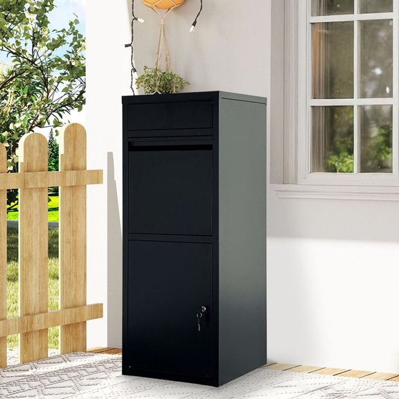Weatherproof Black Delivery Box with Anti-Theft Features, Cold-Rolled Steel, for Parcels and Mails