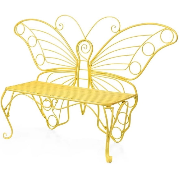 Weatherproof Butterfly Outdoor Bench | Holds Up to 300 lbs | Garden Patio Porch Park Deck | Metal | Yellow