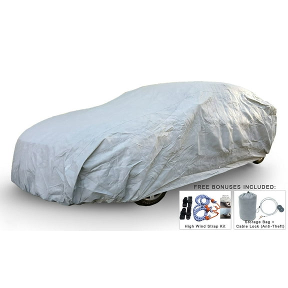 Weatherproof Car Cover For Caddilac XTS 2013-2017 - 5L Outdoor and Indoor - Protect From Rain, Snow, Hail, UV Rays, Sun + More - Fleece Lining - Includes Anti-Theft Cable Lock, Bag and Wind Straps
