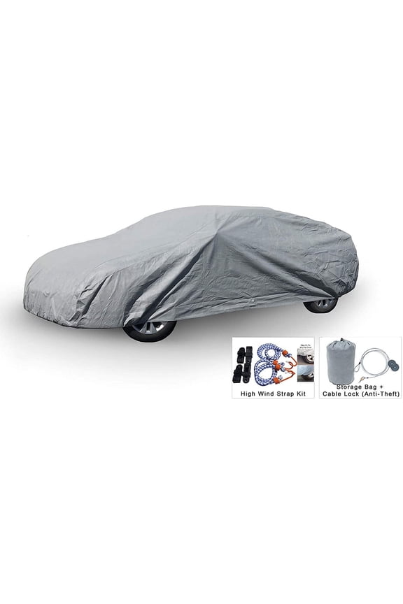 Weatherproof Car Cover Compatible with Lincoln Continental 2022-5L Outdoor & Indoor - Protect from Rain, Snow, Hail, UV Rays, Sun - Fleece Lining - Anti-Theft Cable Lock, Bag & Wind Straps