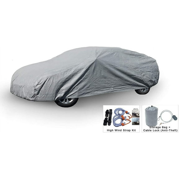Weatherproof Car Cover Compatible with Volkswagen e-Golf 2015-2019 - 5L Outdoor & Indoor - Protect from Rain, Snow, Hail, UV Rays, Sun - Fleece Lining - Anti-Theft Cable Lock, Bag & Wind Straps