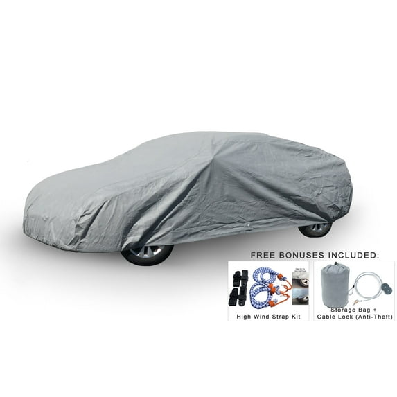 Weatherproof Car Cover For Hyundai Elantra Coupe 2013-2014 - 5L Outdoor & Indoor - Protect From Rain, Snow, Hail, UV Rays, Sun - Fleece Lining - Anti-Theft Cable Lock, Bag & Wind Straps