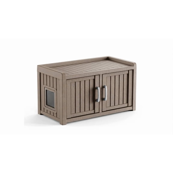 Weatherproof Cat Litter Box Enclosure Cabinet, Double Door Hidden Pet Furniture Indoor Outdoor UV Resistant Storage Bench