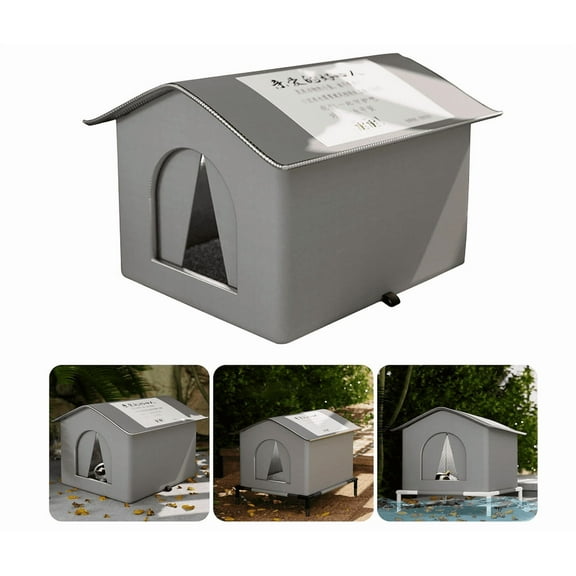 Weatherproof Cats House for Outdoor Use Strays Cats Warm and Coldproof Nest Tent Weatherproof Shelter for Feral Cats, Waterproof Roof, Easy Assembly, Warm and Cozy Pet Home (Gray, S)