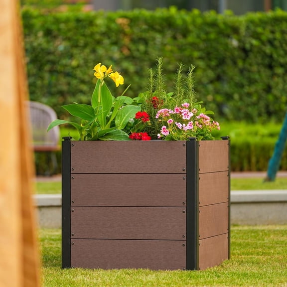 Weatherproof Composite Raised Garden Bed with Wheels – Deep Wood-Look Elevated Planter Box for Vegetables, Herbs, Flowers – Outdoor Patio, Yard – Easy Mobility