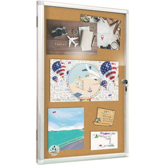 Weatherproof Cork Enclosed Bulletin Board with Lockable Acrylic Door